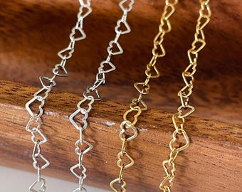 Sterling Silver Heart Chain – 18k Gold PVD Plated, DIY Jewelry Making