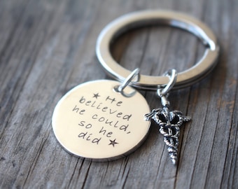 White Coat Ceremony Gift, Medical Student Graduation Gift Idea for Him or Her, MD Key Ring Personalized Engraved Custom