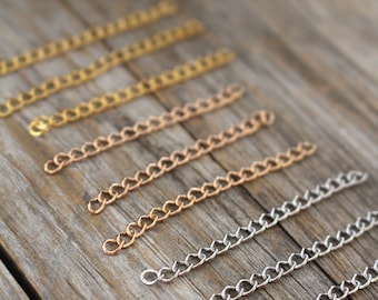 10 Extender Chains - Extensions Stainless Steel - Silver Gold Rose Gold - 2 inches 3mm
