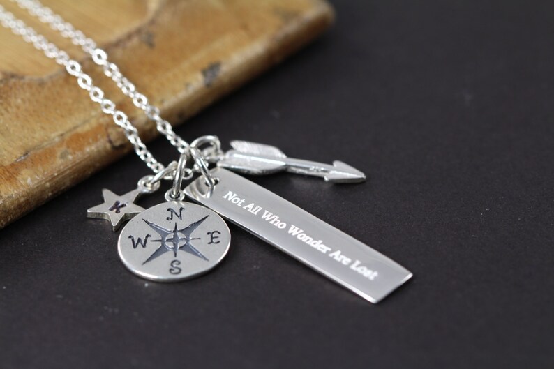 Not All Who Wander are Lost Necklace , Graduation Gift , Wanderlust , 925 Sterling Silver Engraved Jewelry image 3