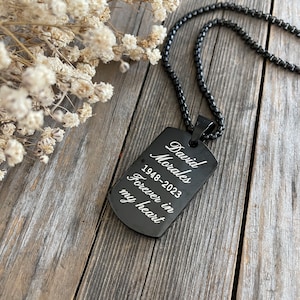 Zwart zilveren dog tag urn ketting - geen vervaging geen aanslag waterdicht op maat gegraveerd crematie gedenkteken herdenking sieraden voor as