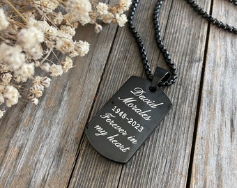 Dogtag Urn Necklace for Him Black and Silver - Custom Engraved Cremation Memorial Jewelry for Ashes - Stainless Steel - Commemoration Piece