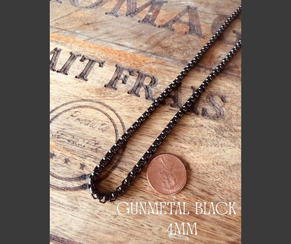 4mm Gunmetal Black Box Stainless Steel Chain Necklace