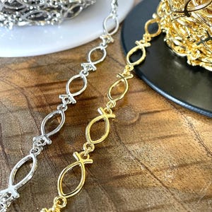 Christian Fish Ichthus Gold Silver Chain Stainless Steel - Non-Tarnish Waterproof Hypoallergenic - Permanent Jewelry Making Wholesale Bulk