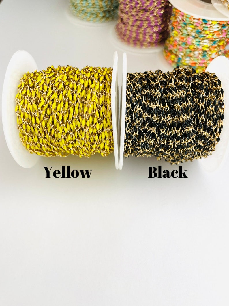 Multi-color Enamel Chains on Spool by the Foot - 18k Gold, Navy, Black ...