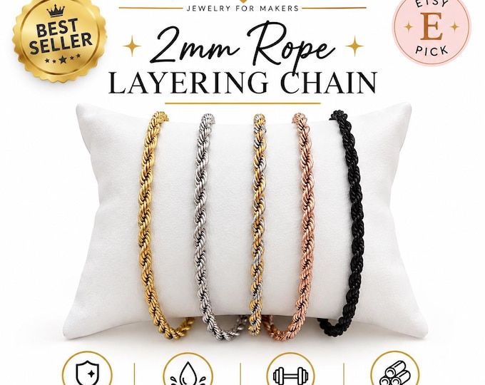 Stainless Steel Rope Chain Necklace - Tarnish Free, Hypoallergenic 2mm