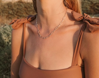 Gold Chain Choker Necklace - Gifts For Her - Paperclip Chain Necklace - Elongated Rectangle Carabiner Bold Gold Chain - Gold Chain Necklace