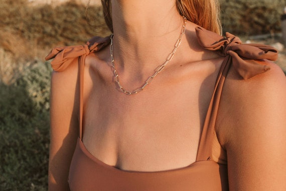 Gold Chain Choker Necklace - Gifts For Her - Paperclip Chain Necklace - Elongated Rectangle Carabiner Bold Gold Chain - Gold Chain Necklace