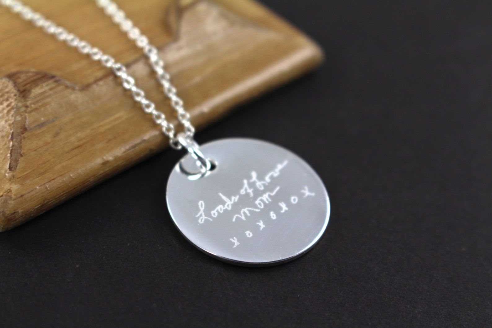 Engraved Handwriting Jewelry Pendant Necklace 925 Sterling Etsy