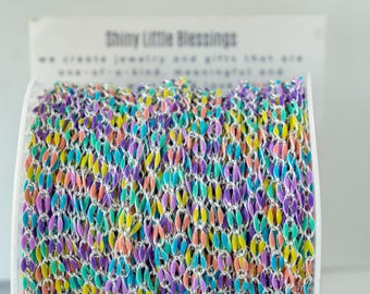 Permanent Jewelry Enamel Chains Silver - Pastel Neon Silver Color - The Coral Reef - Wholesale Bulk Chains By The Foot