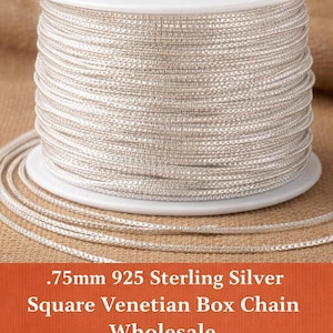 925 Sterling Silver Diamond Cut Box Chain .75mm - Permanent Jewelry Making