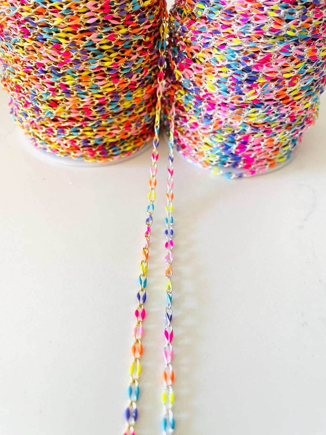 Neon Enamel Cable Chain – 18k Gold & Silver Finished, Permanent Jewelry ...
