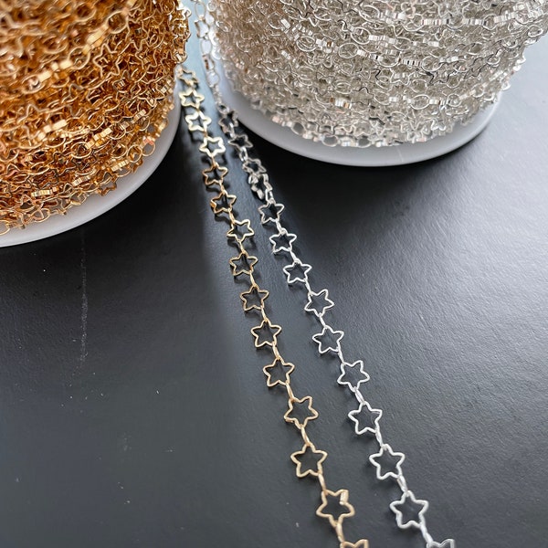 Destash Star Chains - Fournitures de fabrication de bijoux de bricolage - Gold Silver Star Link Chains Chaîne en vrac en gros