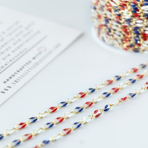 Enamel gold color red white and blue chain for bulk permanent jewelry
