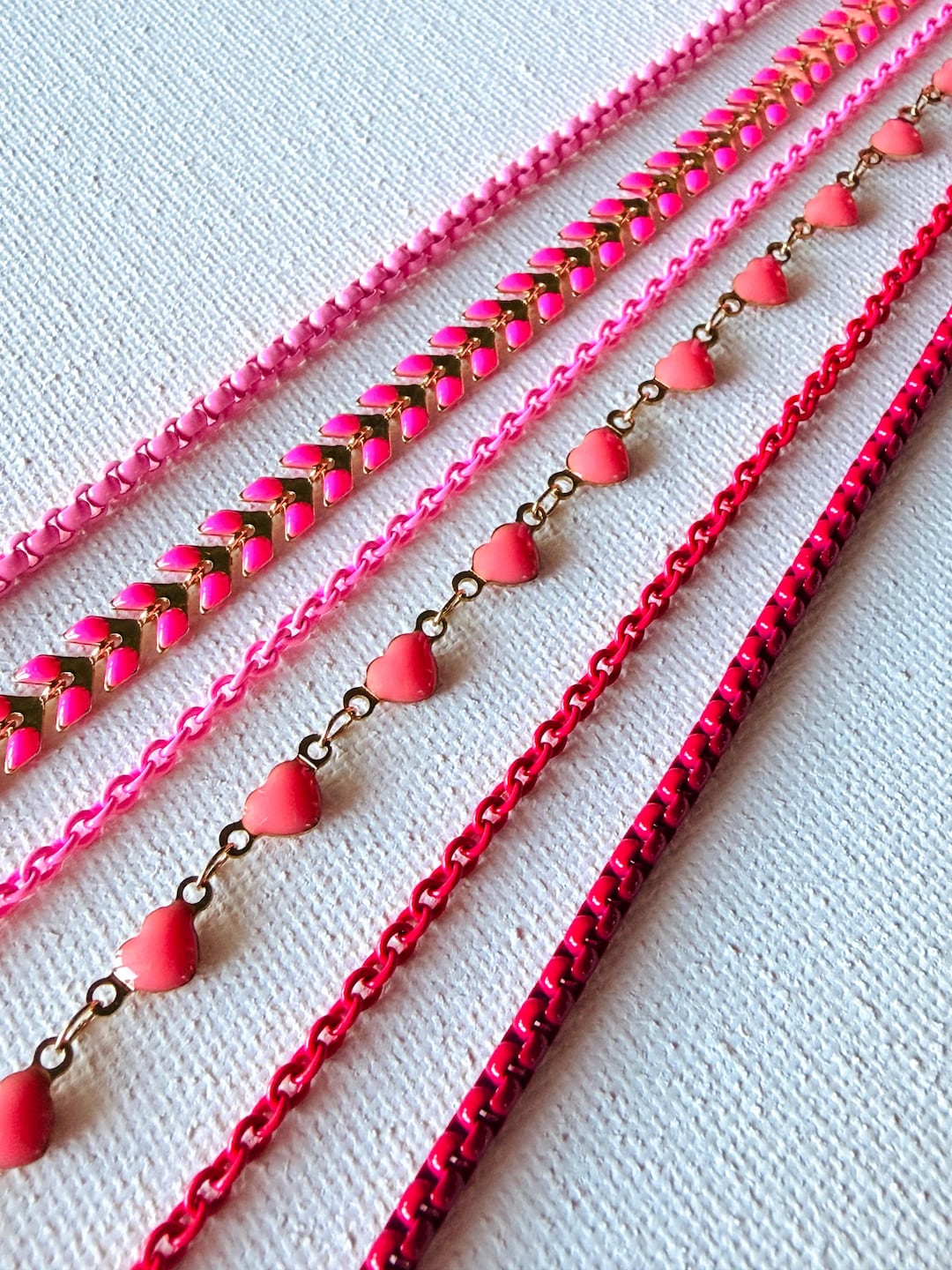 Hot Pink and Red Enamel Chains for Valentine's Day Permanent Jewelry ...