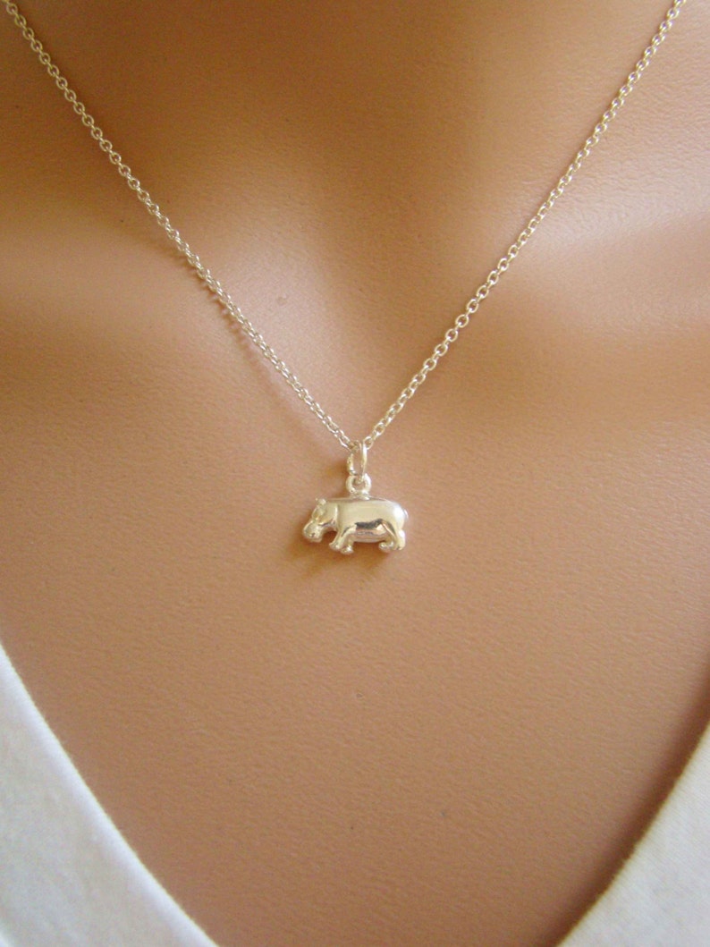 Hippo Necklace Hippo Charm 925 Sterling Silver Hippopotamus Pendant Hippopotamus Necklace image 2