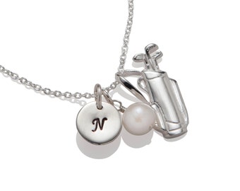 Golf Necklace - Personalized Golfer Jewelry - Golf Lover Initial Necklace - Golfer Necklace 925 STERLING SILVER
