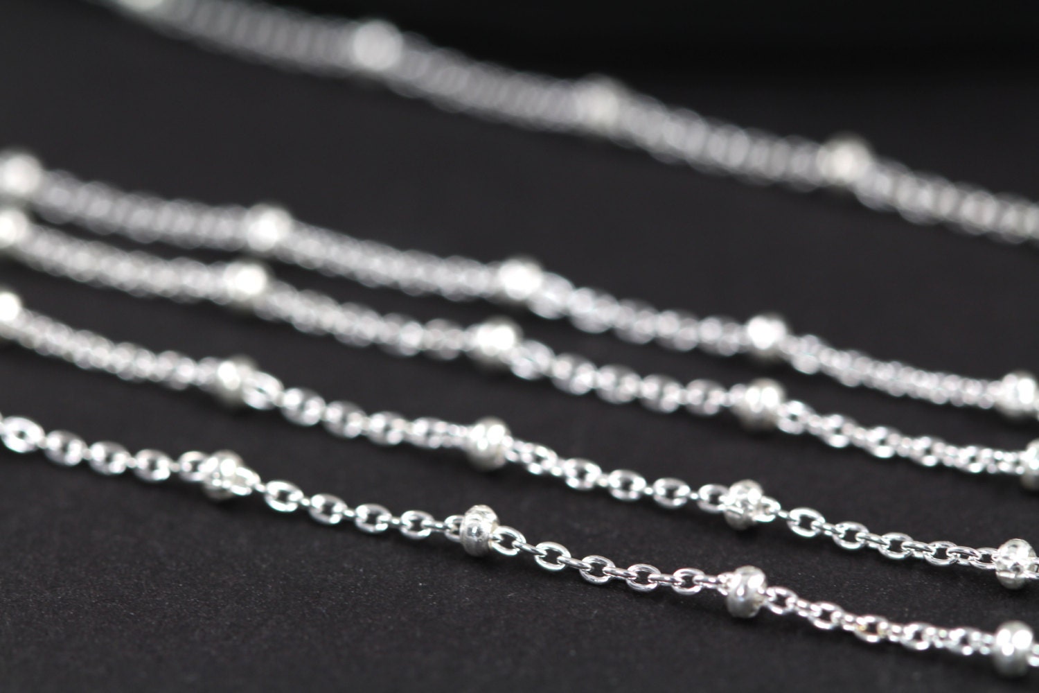 Sterling Silver Satellite Chain By The Foot - 0.9mm Cable & Bead, 925 Silver, Made In USA