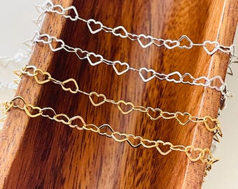 4mm Heart Chains in 925 Sterling Silver and 18k Gold - Permanent Jewelry Making Wholesale Bulk Supplies