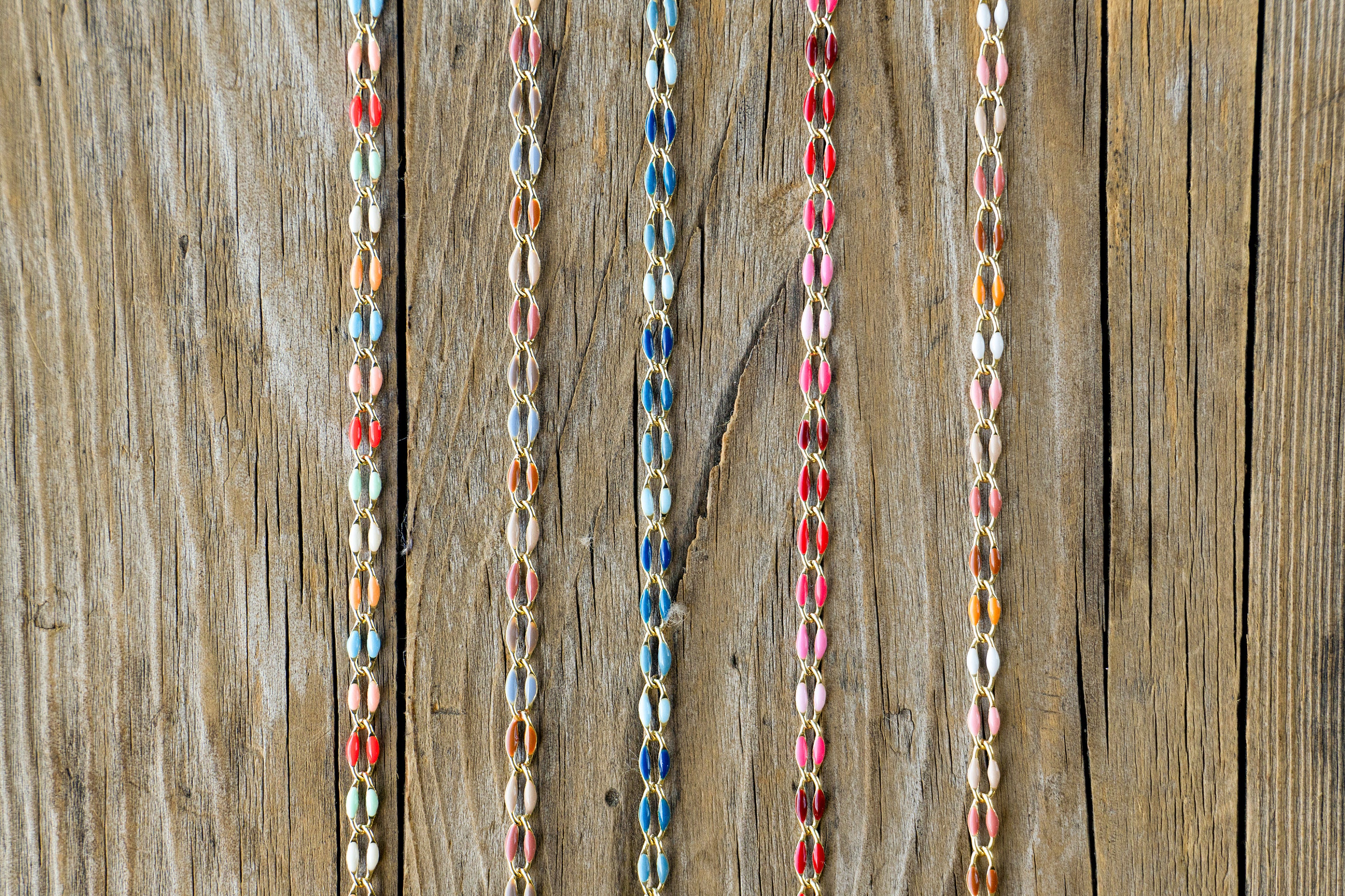 Permanent Jewelry Making Enamel Plated Chains By The Foot - Multicolor 18k Gold - Wholesale Bulk Chain on Spool, Dainty, Rolo Chain