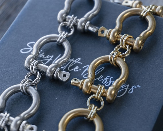 Shackle Horseshoe Stainless Steel Carbineer Bracelet - Statement Piece - Silver or Gold