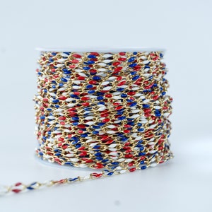 Enamel gold color red white and blue chain for bulk permanent jewelry