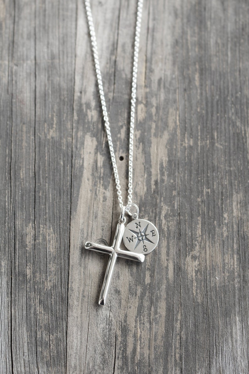 Compass Cross Necklace For Him Personalized Custom Engraved Etsy