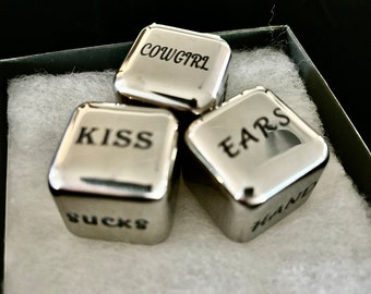 Personalized Sex Dice Decider Whiskey Stones Game - Stainless Steel Ice Cubes Date Night Decider Couples Gift - Custom Engraved - Sexy Gift