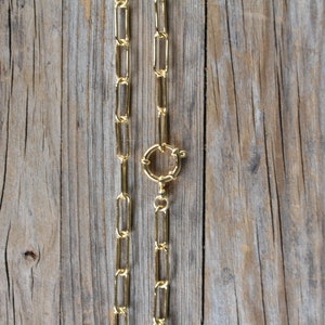 Paperclip chain Choker necklace with carabiner style clasp, shiny gold color, everyday jewelry gift for mom or girlfriend