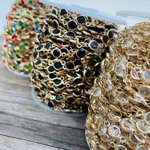 Crystal Bead Chain Gold Black Clear Multi Colored Crystal Beads Wholesale Bulk Chain on Spool image 3