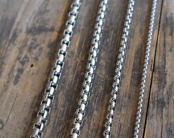 Stainless Steel Box Chain Necklace Everyday Necklace Jewelry Gift - 2.5mm 4mm 5mm 6mm Thickness, 16 18 20 22 24 26 28 30 inches Unisex Gift