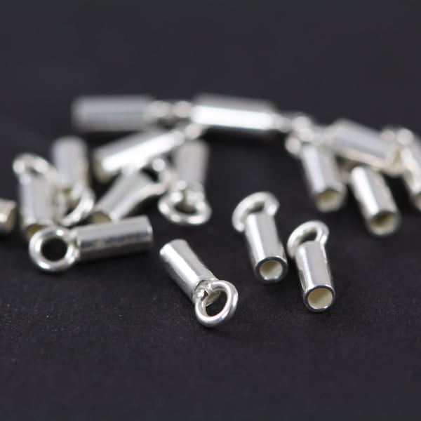 Crimp Tube, Crimps with Loop 925 Sterling Silver for up to 1.1mm Chains, 10 Units