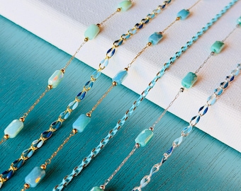 Cadenas de esmalte azul verdoso para joyería permanente – Venta al por mayor de acero inoxidable (3 pies)