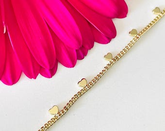 Gold Stainless Steel Heart Chain for Permanent Jewelry Making - Tarnish-Free - 3 Feet