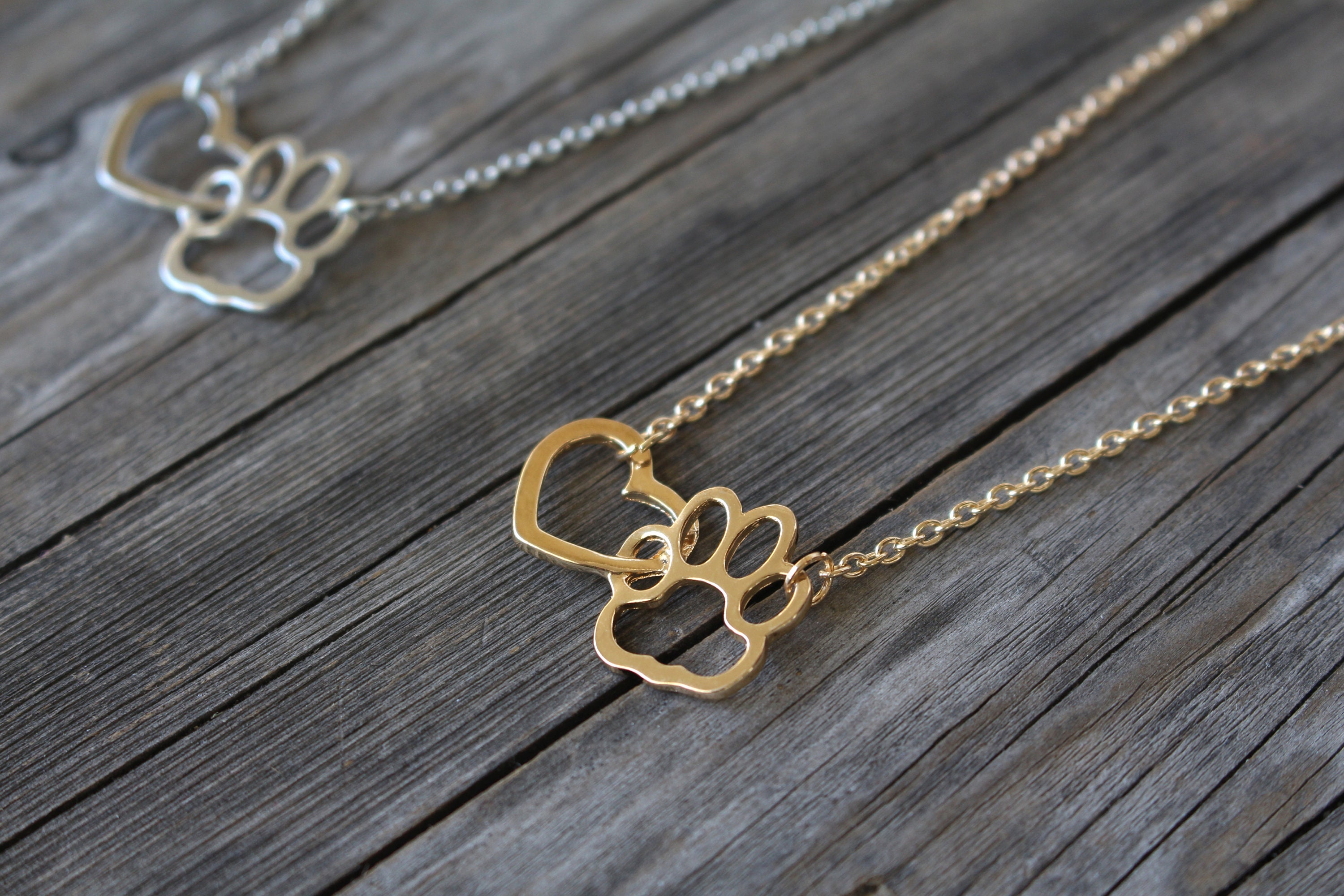 Collana Donna Con Ciondolo Cuore E Zampa Di Cane/Gatto - Zirconi E Rame Lucido - Catena Regolabile 45 Cm - 4