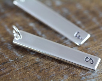 Initial Vertical Bar Pendant Necklace - Silver Bar Charm Hand Stamped 925 Sterling Silver