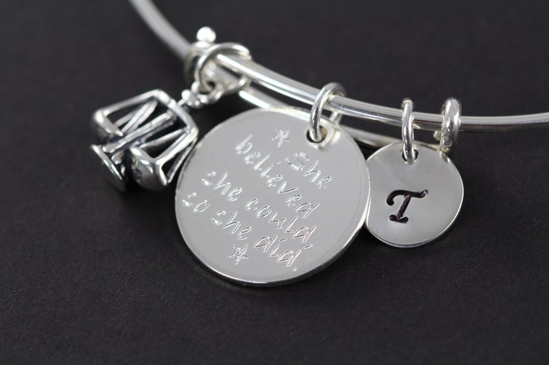 Lawyer Judge Attorney, Law School Graduation Gift Personalized Bangle Bracelet 925 Sterling Silver image 2