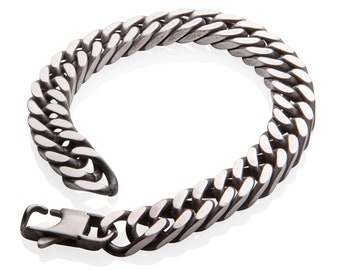 Stainless Steel Bracelet Men Boys , Tarnish Free Waterproof Hypoallergenic Curb Chain Link Bracelet , Biker Punk Rock Jewelry