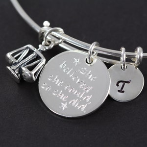 Lawyer Judge Attorney, Law School Graduation Gift Personalized Bangle Bracelet 925 Sterling Silver image 3