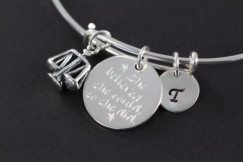 Lawyer Judge Attorney, Law School Graduation Gift Personalized Bangle Bracelet 925 Sterling Silver image 3