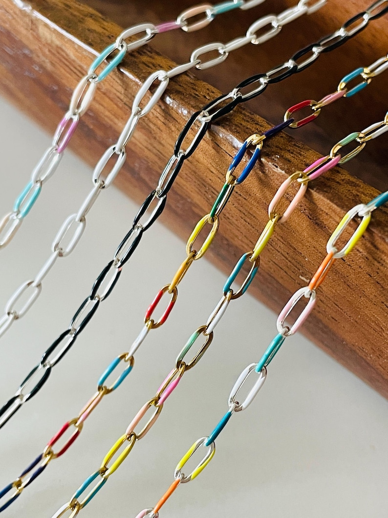 Block Color Chain Enamel Paperclip Chain – Pastel & Primary Colors, Gold Rolo Chain Spool ...