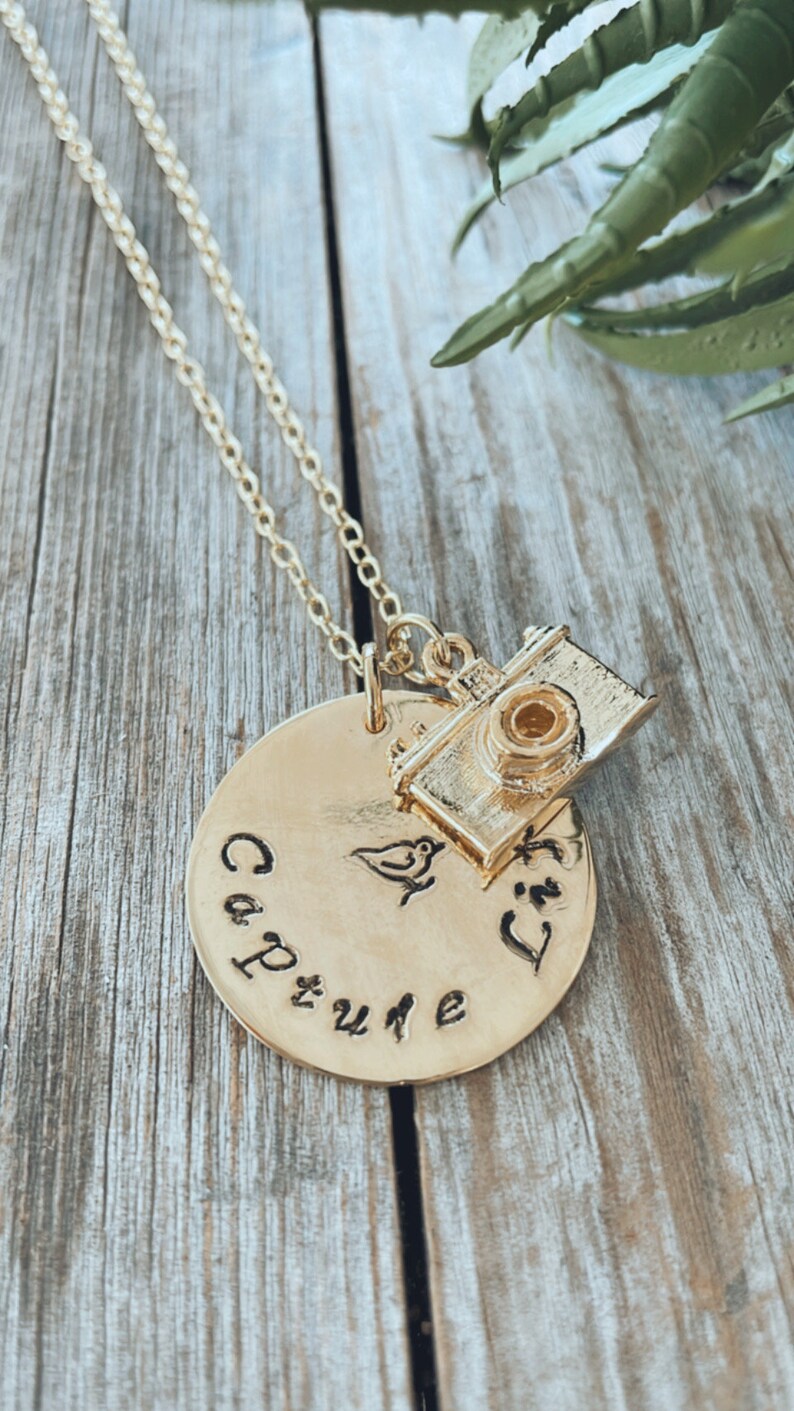 Photographer Gift , Camera Charm Necklace Sterling Silver and Gold , Capture Life image 2