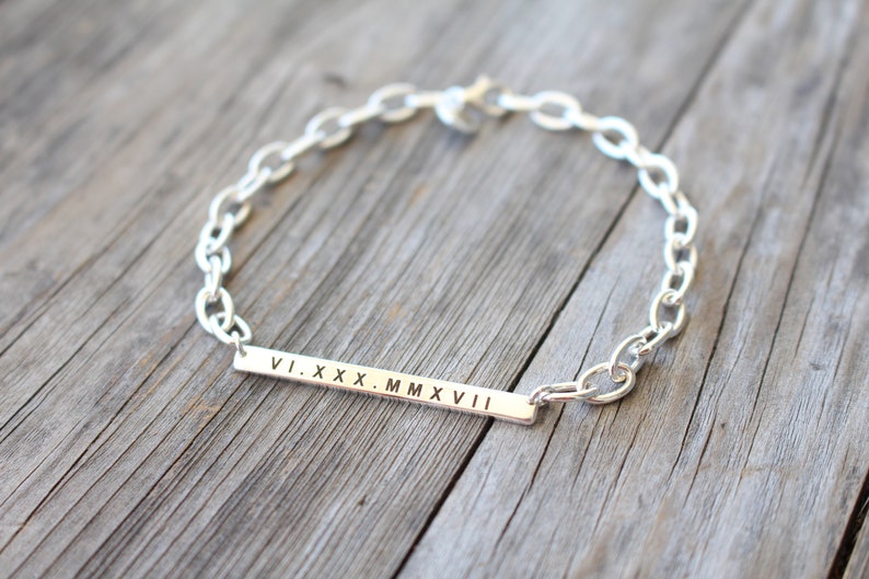 Skinny Bar Bracelet Engraved , Custom Name Plate Bracelet , Gift for Her , 925 Sterling Silver Jewelry image 4