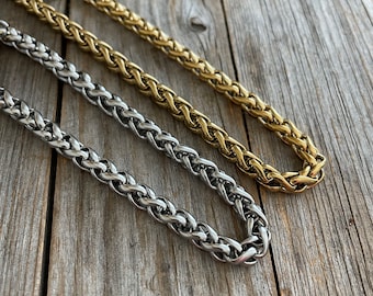 Necklace for Men , Tarnish Free Jewelry , Waterproof , Titanium Steel , Silver Gold Stainless Steel Chain with Lobster Clasp , 5mm Thickness