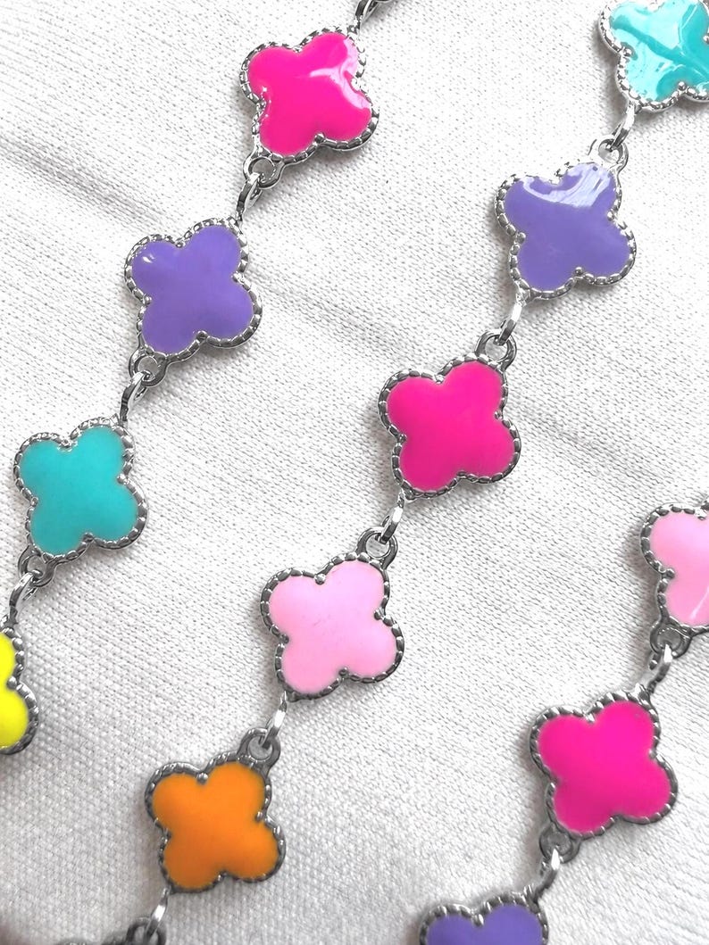 Neon Enamel Clover Chain – 18k Gold & Silver Finished, Permanent ...