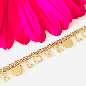 LOVE and Heart Gold Stainless Steel Chain - No Fade Tarnish Free - Permanent Jewelry Making - Wholesale Bulk Chains - 3 Feet