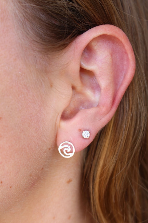 Wave Earrings Stud Pura Vida Earrings 925 Sterling Silver Wave