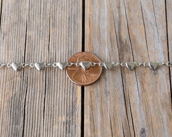 Stainless Steel Heart Link Chain – Silver Permanent Jewelry Making, 6x12mm