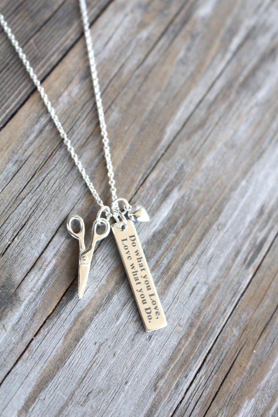 Sterling Silver Scissor Necklace - Engraved Hairstylist Gift