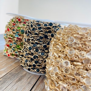 Crystal Bead Chain Gold Black Clear Multi Colored Crystal Beads Wholesale Bulk Chain on Spool image 6